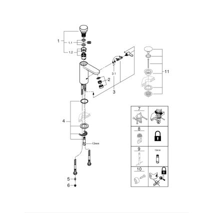 GROHE 36317000 - Torneira de lavatório com fecho automático EUROSMART COSMOPOLITAN T cromado