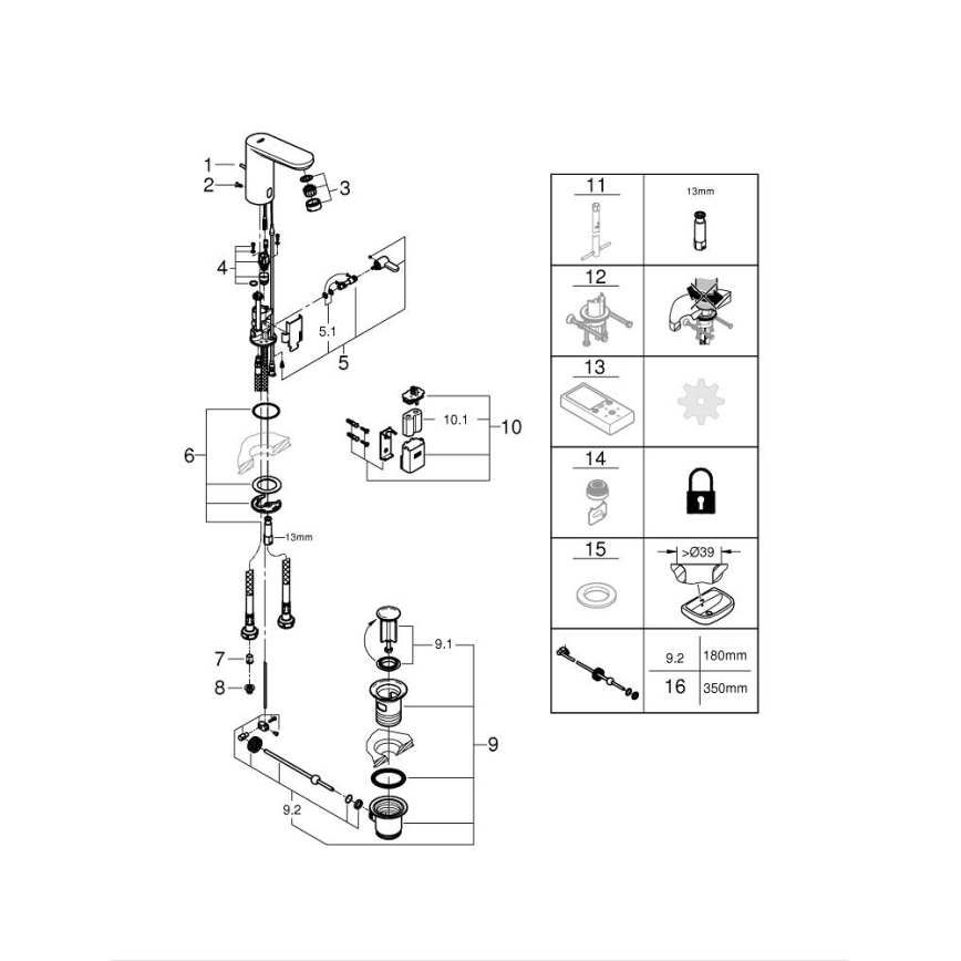 GROHE 36331001 - Misturador de lavatório EUROECO 1 14” cromado brilhante