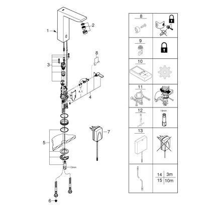 GROHE 36440000 - Torneira eletrónica para lavatório com sensor infravermelho EUROCUBE E DN 15 cromado