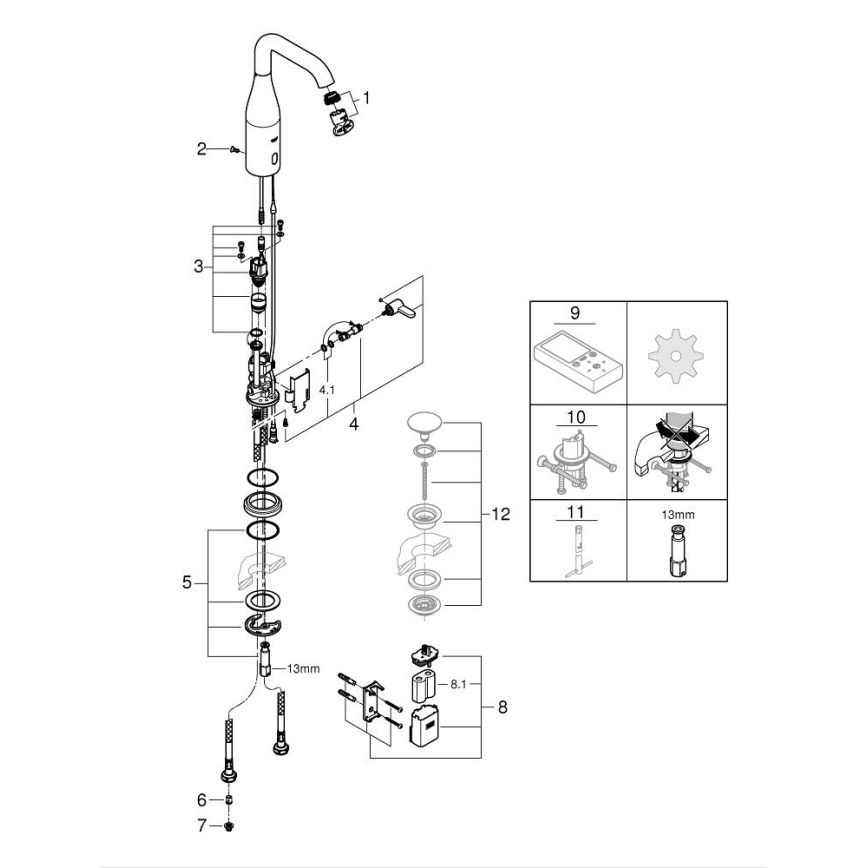 GROHE 36445000 - Misturador electrónico para lavatório ESSENCE E com sensor infravermelho, cromado brilhante
