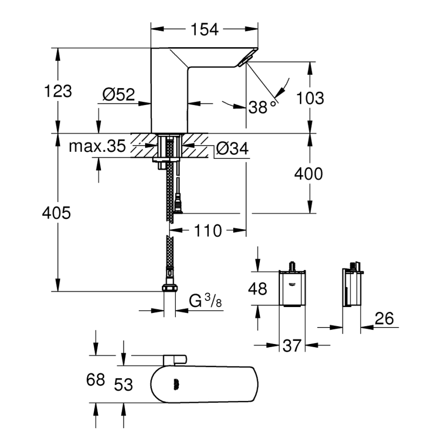 GROHE 36451000 - Misturador electrónico para lavatório BAU COSMOPOLITAN E, cromo brilhante