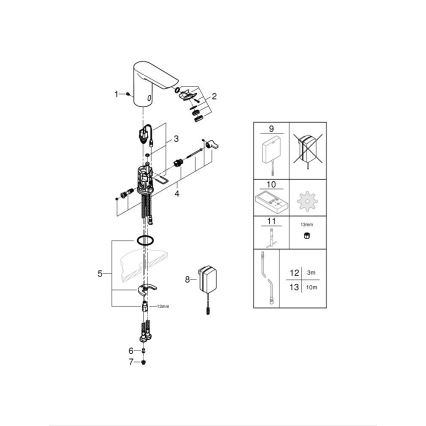 GROHE 36453000 - Torneira eletrónica para lavatório com sensor infravermelho BAU COSMOPOLITAN E 123 mm cromado