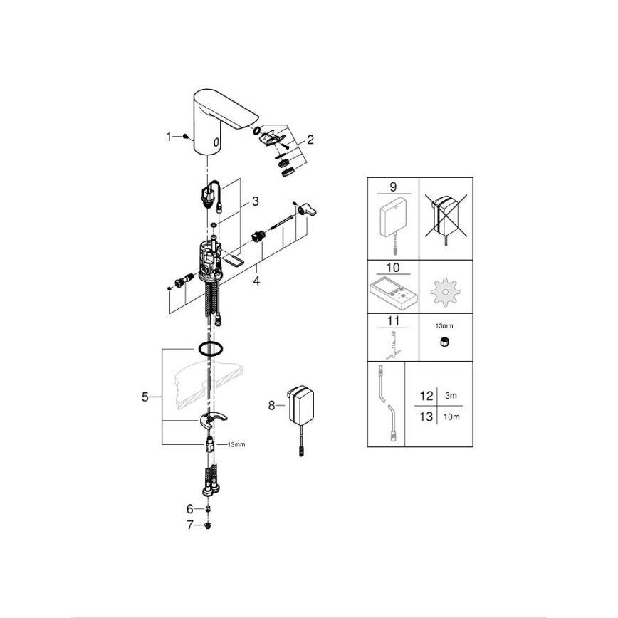 GROHE 36453000 - Torneira eletrónica para lavatório com sensor infravermelho BAU COSMOPOLITAN E 123 mm cromado