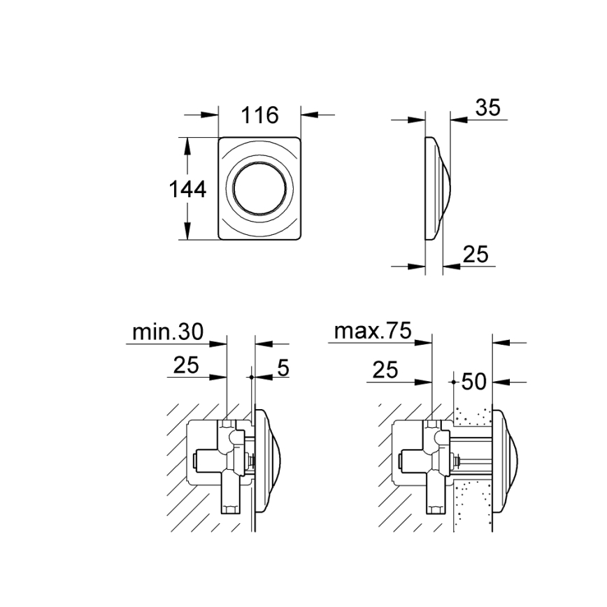 GROHE 37018SH0 - Placa de acionamento SURF 116 × 144 mm branca