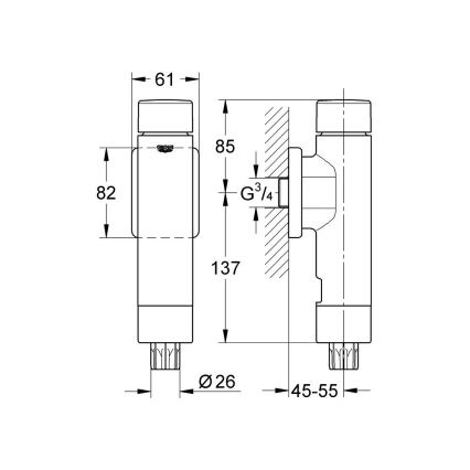 GROHE 37349000 - Válvula de descarga pressurizada RONDO A.S. 3” cromado brilhante