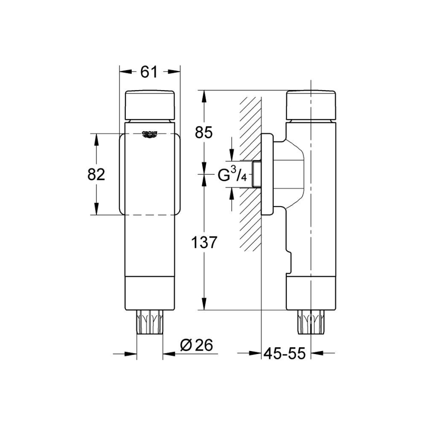 GROHE 37349000 - Válvula de descarga pressurizada RONDO A.S. 3” cromado brilhante