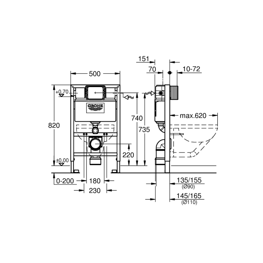 GROHE 38526000 - Módulo WC RAPID SL 0,82 m branco