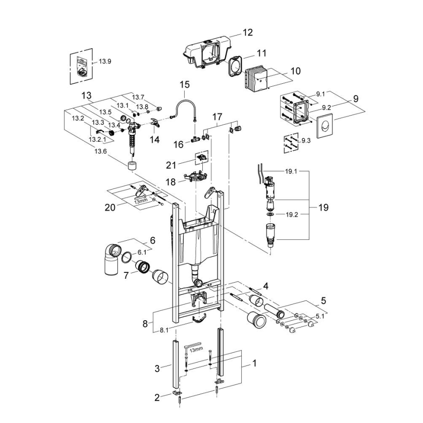 GROHE 3855800M - Ligação de parede RAPID SL 130-230 mm, acabamento cromado brilhante