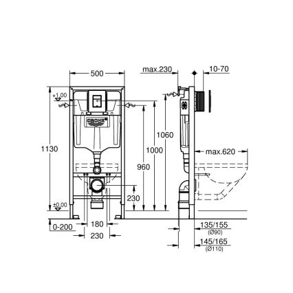 GROHE 388112430 - Conjunto 3 em 1 para WC SOLIDO 1,13 m cromo mate
