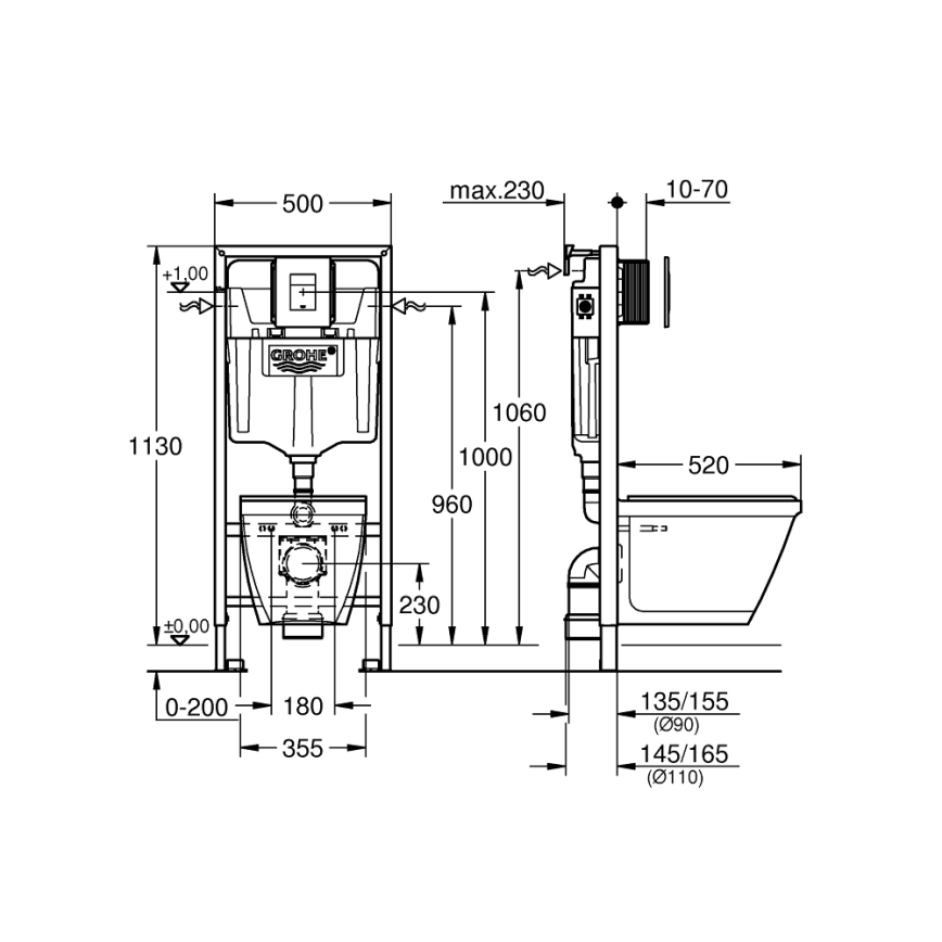 GROHE 39186000 - Conjunto 4 em 1 com cerâmica SOLIDO COMPACT 1,13 m