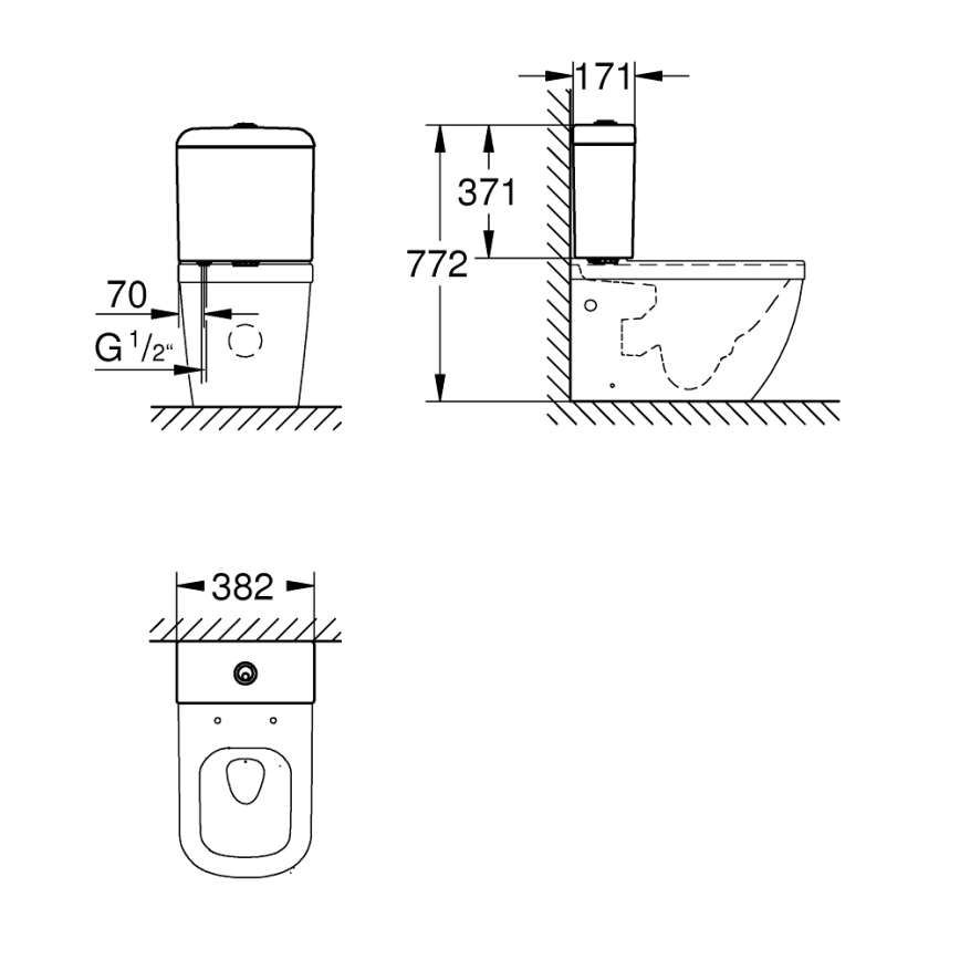 GROHE 39332000 - Cisterna de descarga EURO CERAMIC 385 × 170 × 370 mm cerâmica/branca
