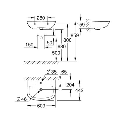 GROHE 39421000 - Lavatório suspenso BAU CERAMIC 609 × 442 mm cerâmica/branco