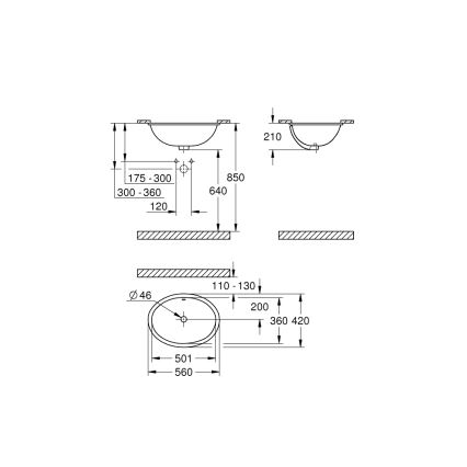 GROHE 39423000 - Lavatório encastrado BAU CERAMIC 560 × 420 mm cerâmica/branco