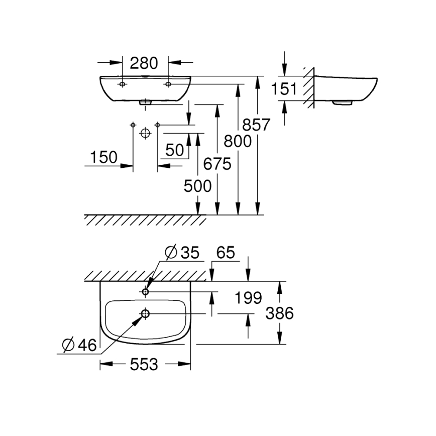 GROHE 39440000 - Lavatório BAU CERAMIC 553 × 386 mm cerâmica/branco