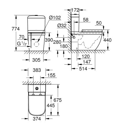 GROHE 39462000 - Conjunto WC EURO CERAMIC 67,5 x 37,4 x 77,4 cm cerâmica/branco