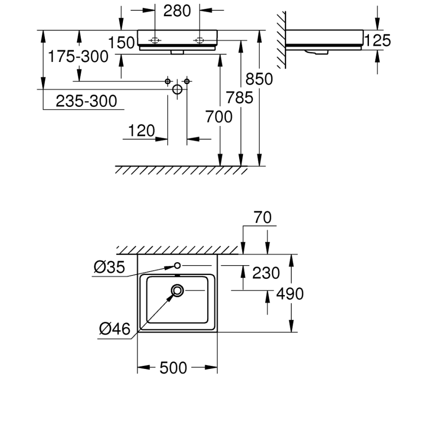 GROHE 3947400H - Lavatório CUBE CERAMIC 500 × 490 mm cerâmica/branco