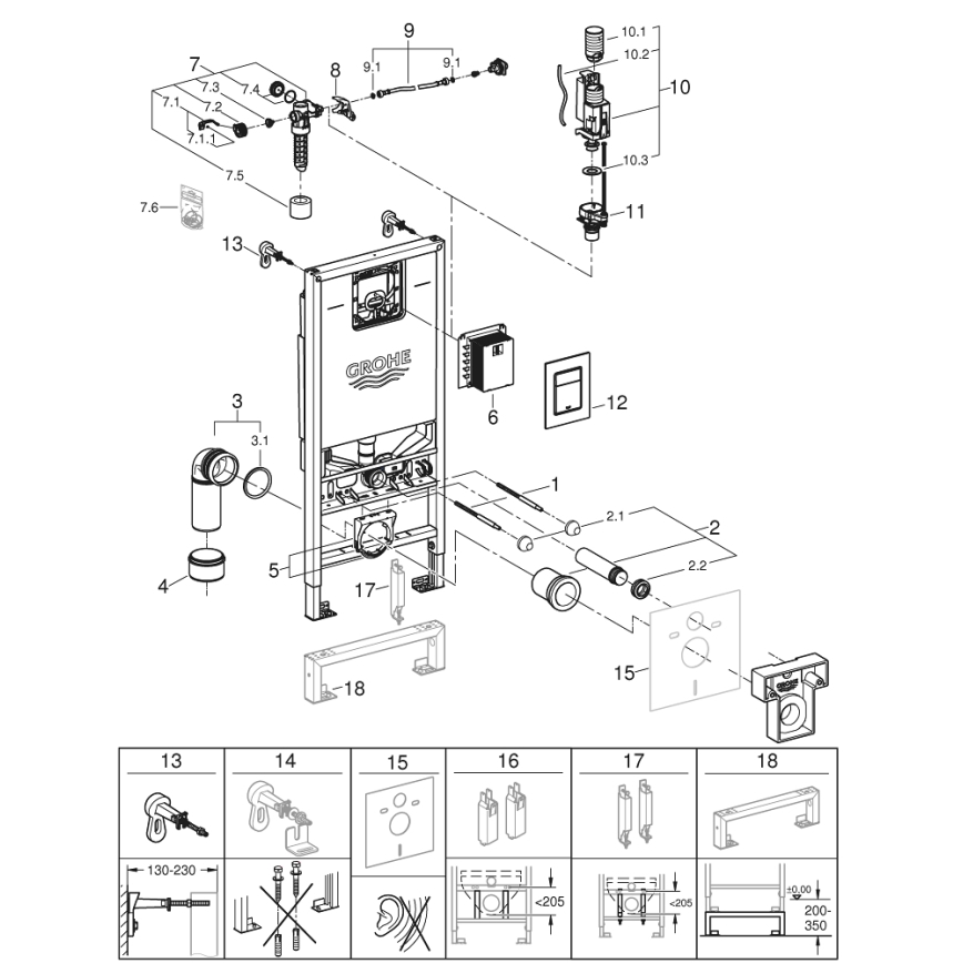 GROHE 39603000 - Kit 3 em 1 para WC RAPID SLX 1,13 m, cromado brilhante