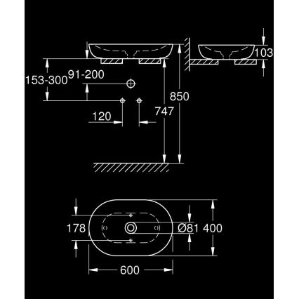 GROHE 3960800H - Lavabo sobre bancada ESSENCE 600 × 400 mm cerâmica/branco