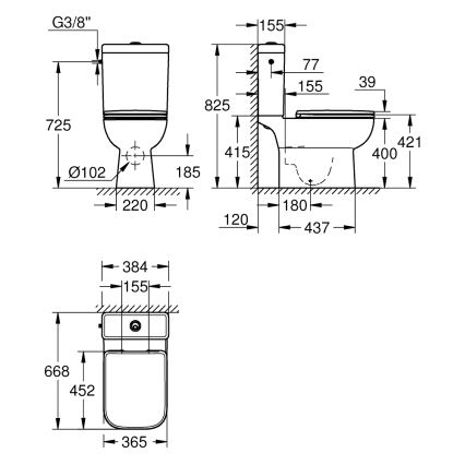 GROHE 39814000 - Conjunto combinado para WC START EDGE 825 × 557 × 384 mm cerâmica/branco durável
