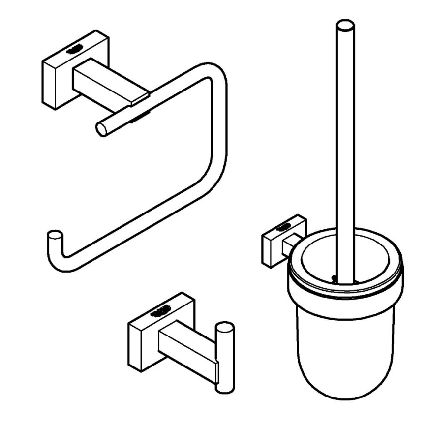 GROHE 40757001 - Conjunto de acessórios ESSENTIALS CUBE, acabamento cromado brilhante