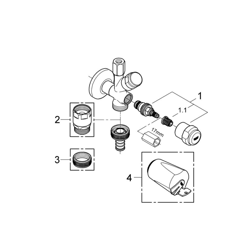 GROHE 41073000 - Válvula de ângulo Kombi WAS 12” × 38” cromada brilhante