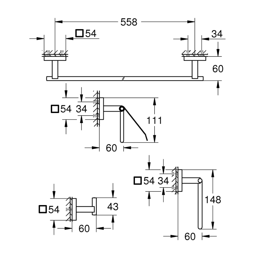 GROHE 41115DC0 - Conjunto de acessórios START CUBE 558 mm, cromado brilhante