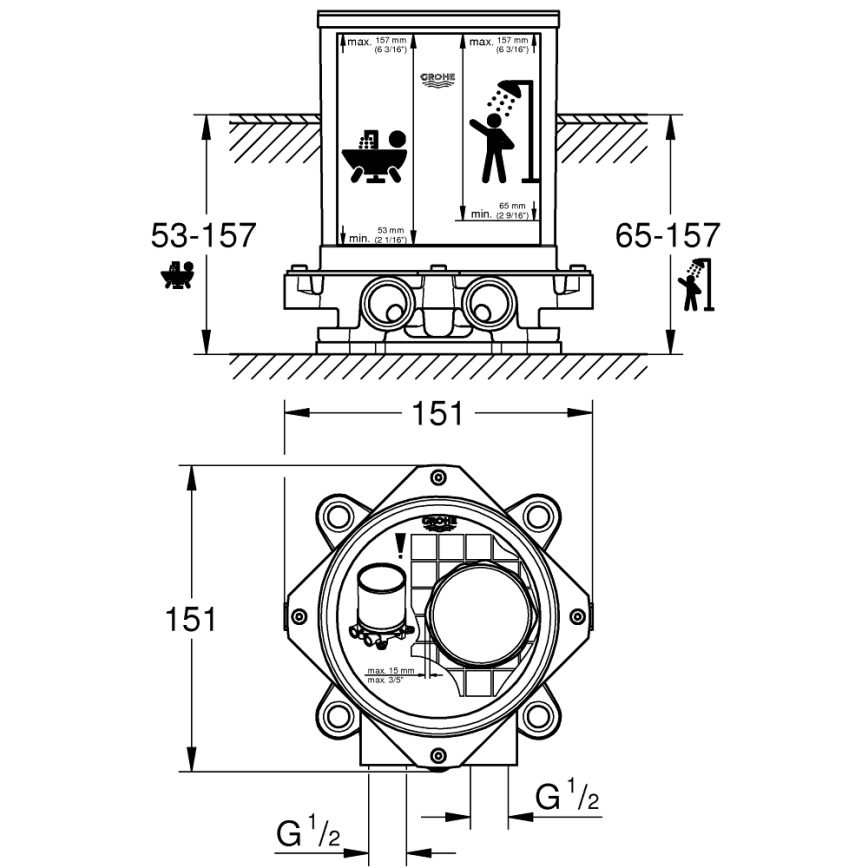 GROHE 45984001 - Conjunto embutido DN 15 em latão