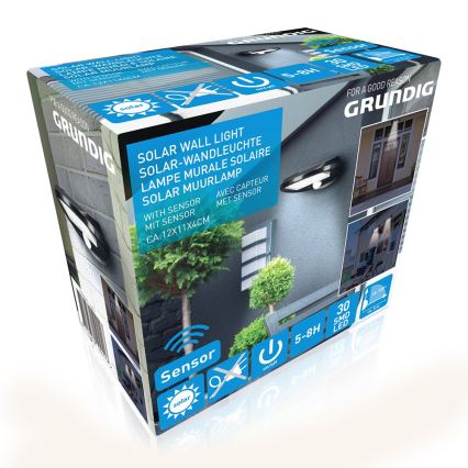 Grundig - CONJUNTO 2x Luminária de parede solar LED com sensor de movimento e crepúsculo LED/3,2V 600 mAh