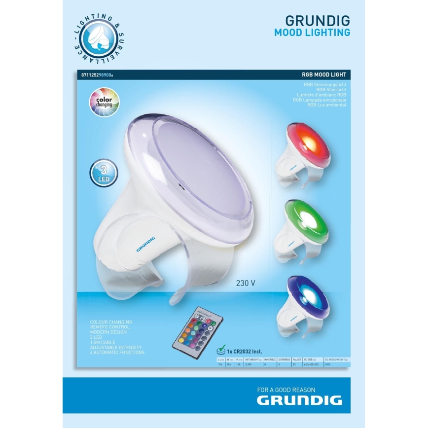 Grundig - Candeeiro de mesa LED RGB com regulação LED/1W/230V + controlo remoto