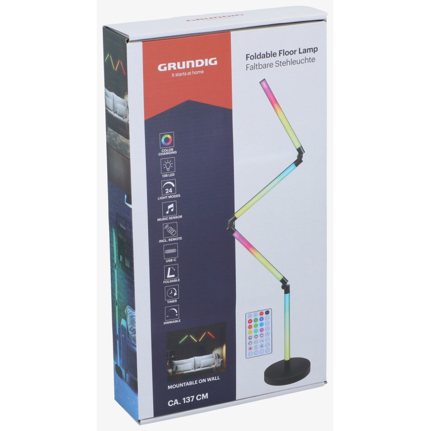 Grundig - Candeeiro de pé LED RGB regulável 2 em 1 LED/230V + comando remoto