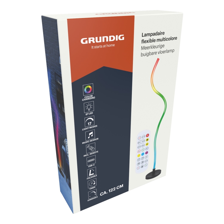 Grundig - Candeeiro de pé LED RGB regulável LED/5W/5V + controlo remoto