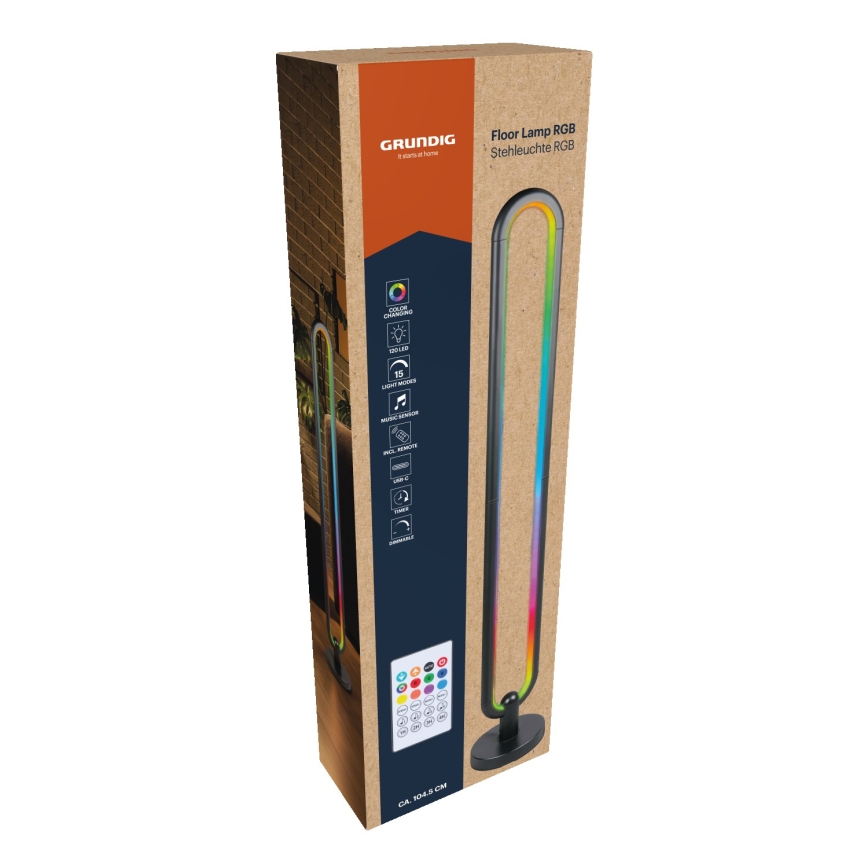 Grundig - Candeeiro de pé LED RGB regulável LED/8W/5V + controlo remoto