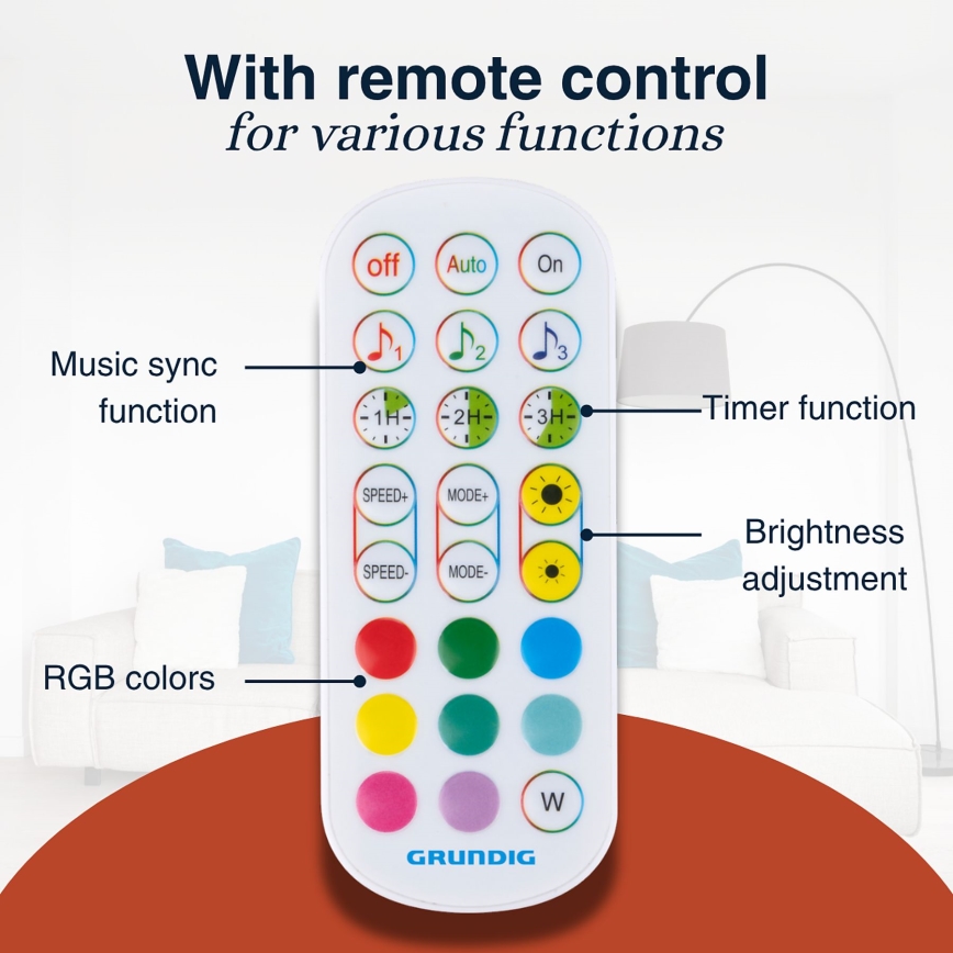 Grundig - Candeeiro de pé LED RGBW dimerizável LED/6W/230V + controlo remoto