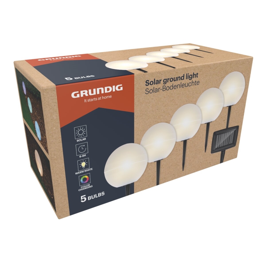Grundig - CONJUNTO 5x luzes LED RGBW  solares LED/3,2V IP44