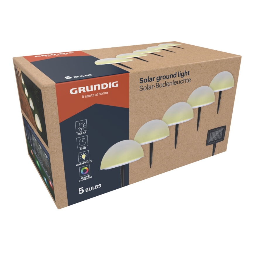Grundig - CONJUNTO 5x Luzes LED RGBW solares LED/3,2V IP44