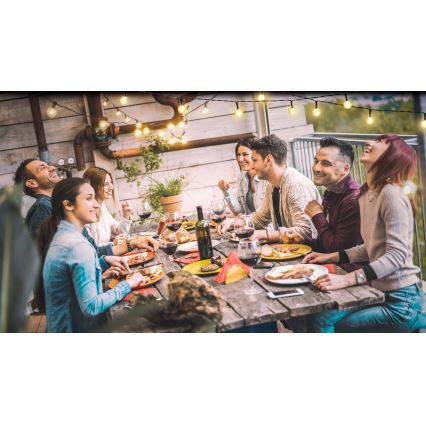 Grundig - Fio solar LED regulável 50xLED/8 funções 9,35m branco quente 1200 mAh + comando remoto