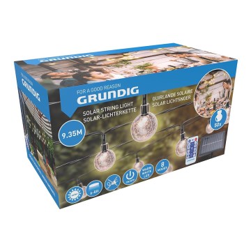 Grundig - Guirlanda solar LED regulável 50 LEDs/8 funções 9,35 m branco quente 1200 mAh IP44 + controlo remoto