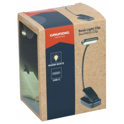 Grundig - Lâmpada de secretária LED recarregável com clipe LED/5V 400 mAh preta