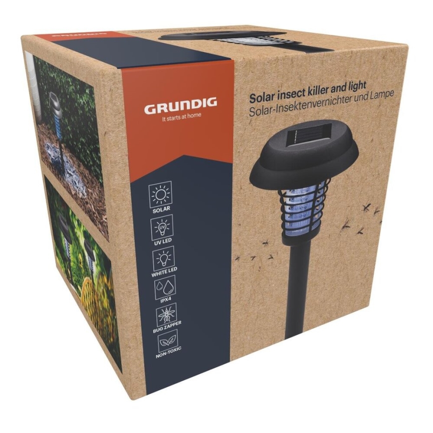 Grundig - Lâmpada Solar LED e Armadilha para Insetos com LED UV, 1xAA, 600 mAh, IPX4