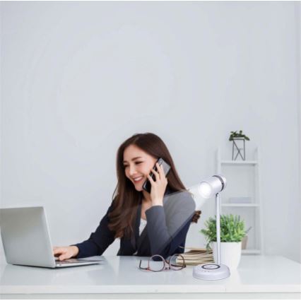 Grundig - Candeeiro de mesa LED com carregamento sem fios e altifalante 3 em 1 LED/15W/5V