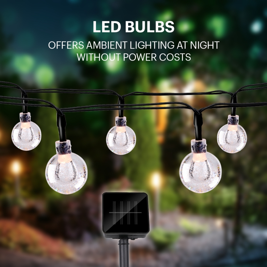 Grundig - Cordão Solar LED 50xLED/8 funções 6,9m branco quente 600 mAh