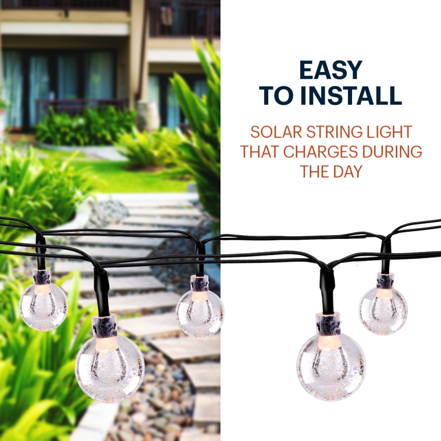 Grundig - Cordão Solar LED 50xLED/8 funções 6,9m branco quente 600 mAh