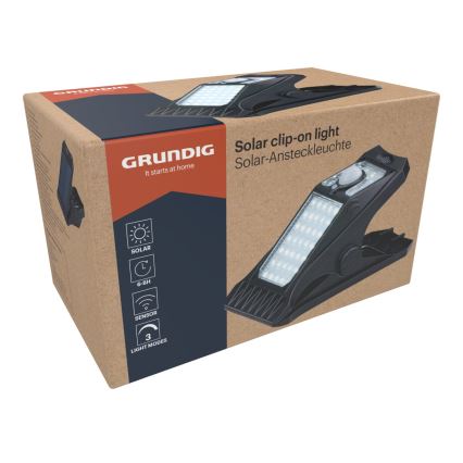 Grundig - Luminária solar LED com sensor de movimento e crepúsculo CLIP-ON LED/9W/3,7V 1500 mAh IP44