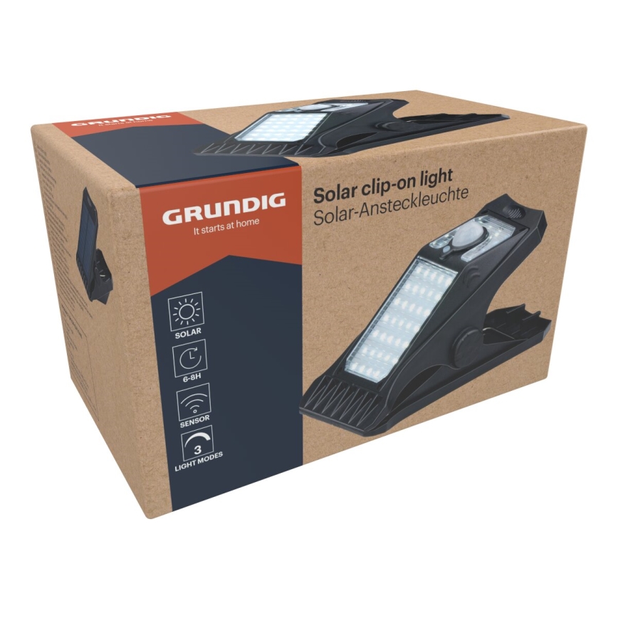 Grundig - Luminária solar LED com sensor de movimento e crepúsculo CLIP-ON LED/9W/3,7V 1500 mAh IP44