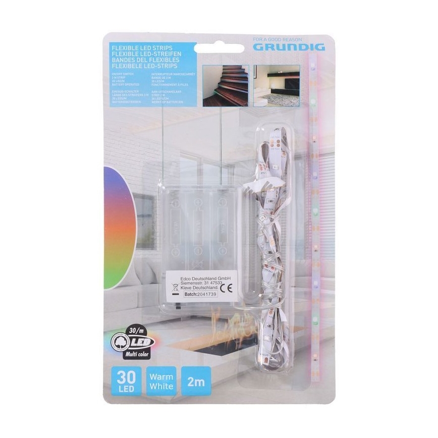 Grundig - Tira LED 2m LED/3xAA branco quente
