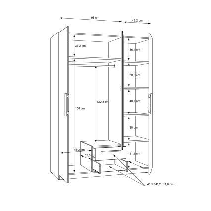 Guarda-roupa com espelho MARO 150x213 cm carvalho artisan