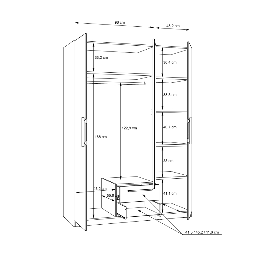 Guarda-roupa com espelho MARO 150x213 cm carvalho artisan