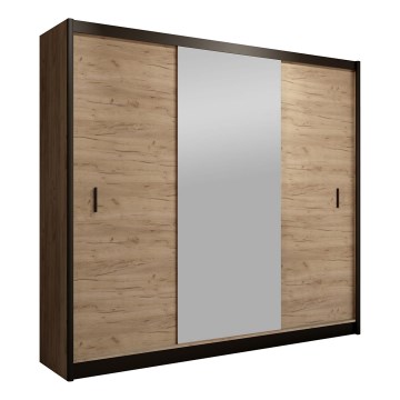 Guarda-roupa com espelho MIRO 203x215 cm carvalho craft/preto