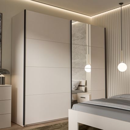 Guarda-roupa com espelho ODEN 220x210 cm bege