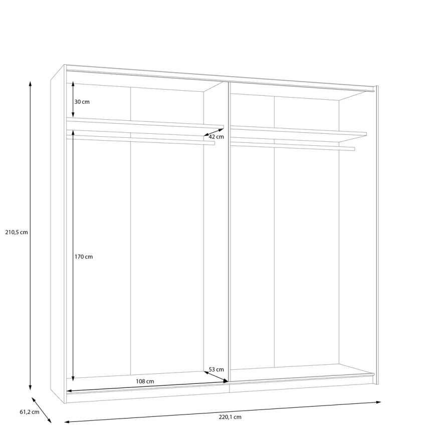Guarda-roupa com espelho ODEN 220x210 cm bege